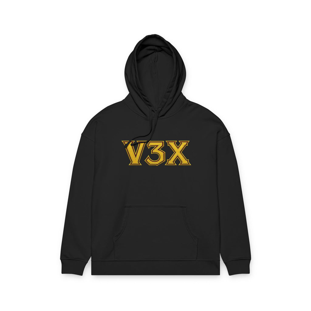 V3X Gold Lettering Hoodie — Minimal Retro Logo Pullover