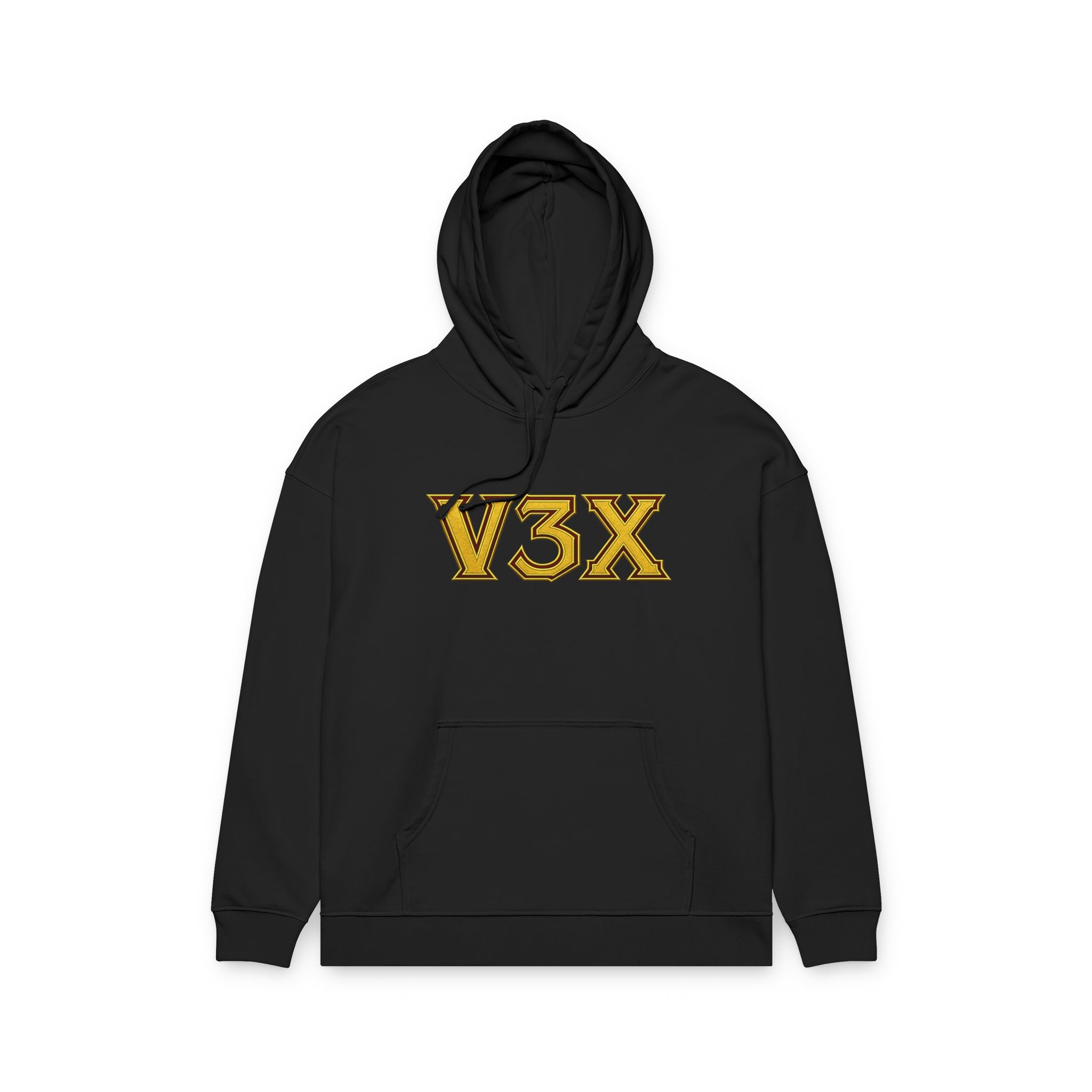 V3X Gold Lettering Hoodie — Minimal Retro Logo Pullover